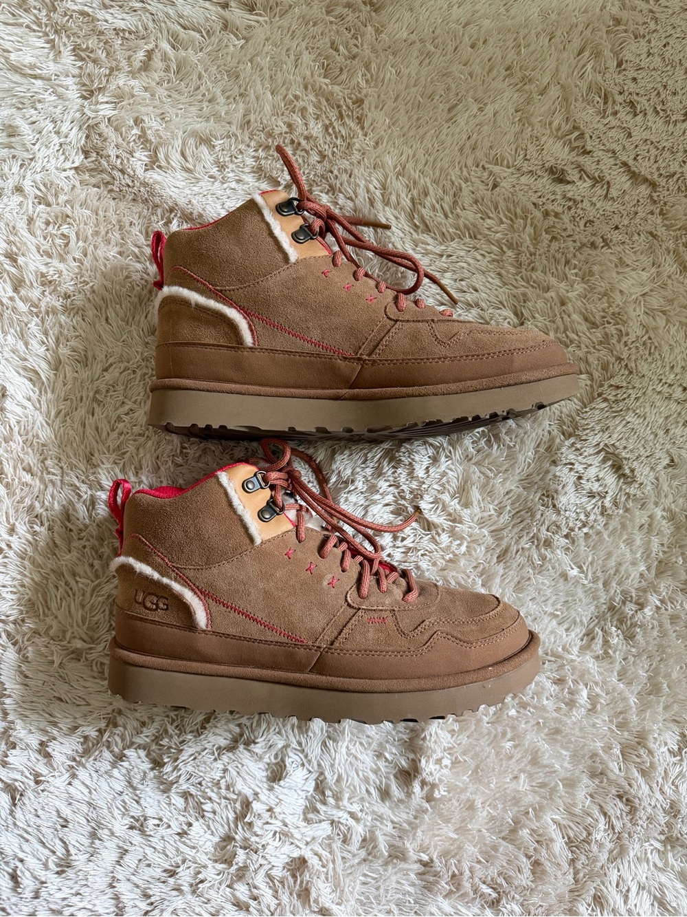 UGG Highland Hi Heritage Sneaker Boot - Camel Suede and Fiery Red - Picture 6 of 7